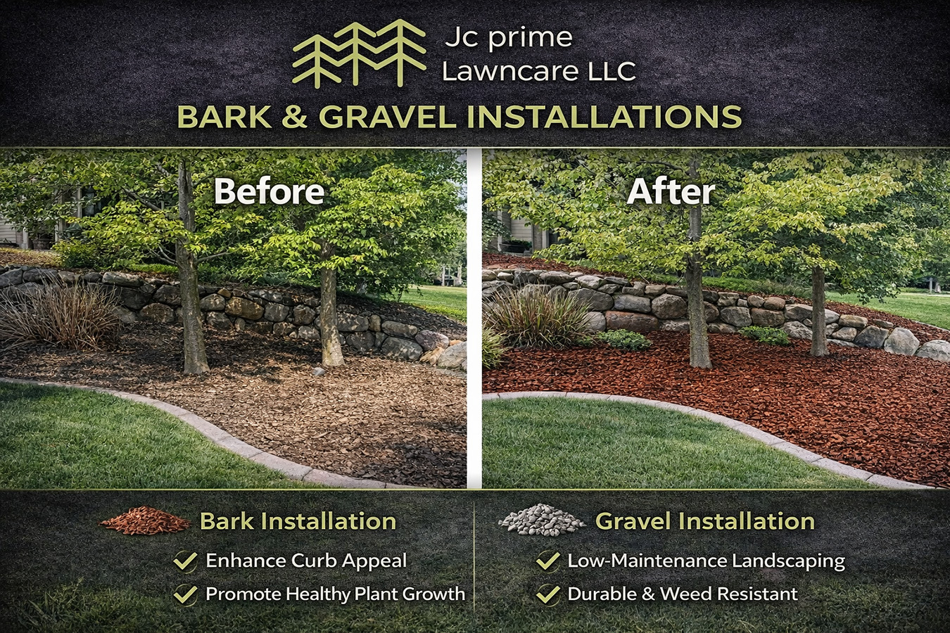 Bark and gravel installation